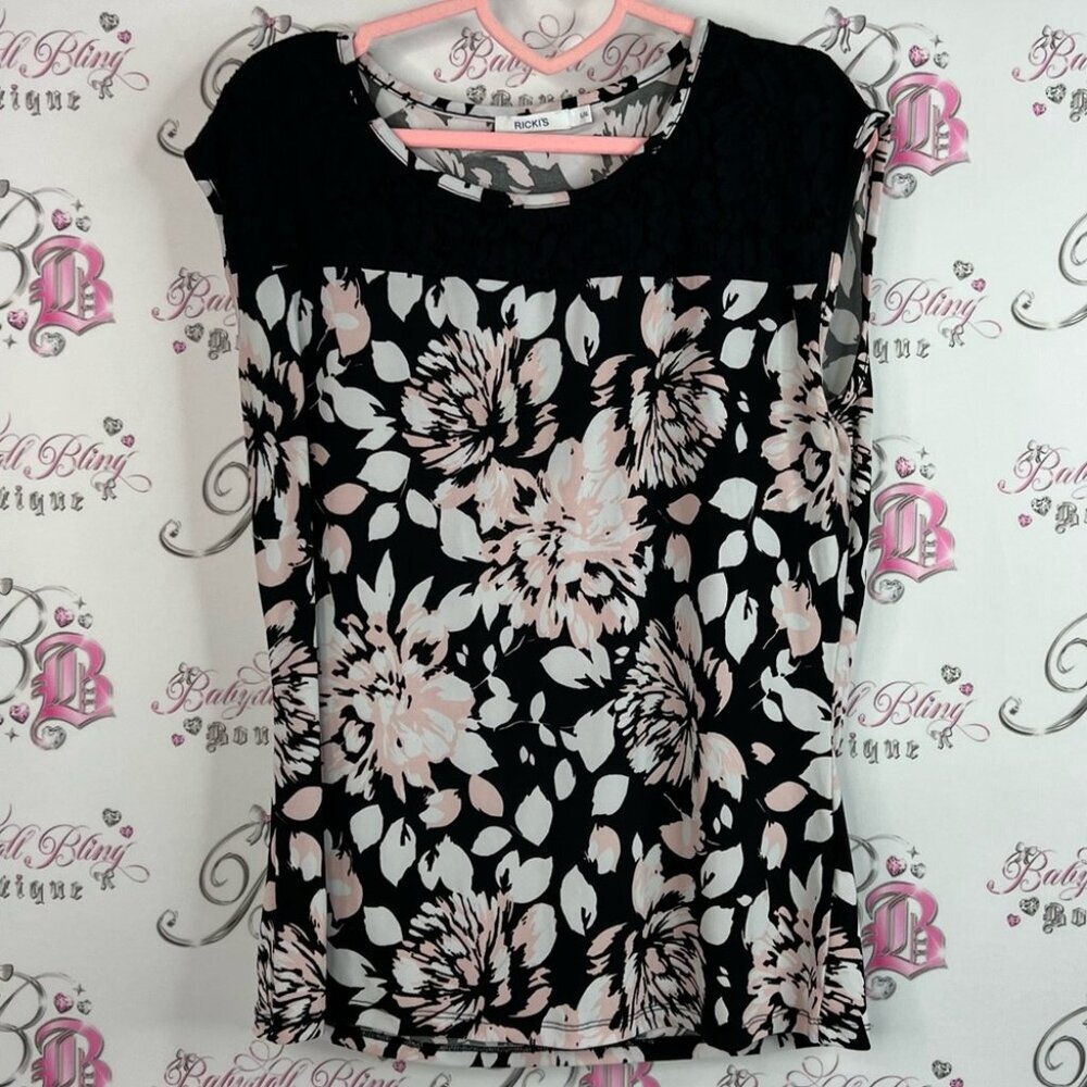 Ricki's tank top flowers Black Pink Floral Blouse sleeveless stretchy